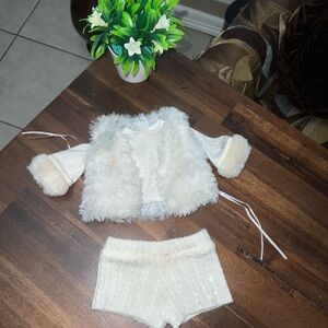 18" American Girl Doll White Fur Winter Vest Tight Knit Shorts Boots Outfit